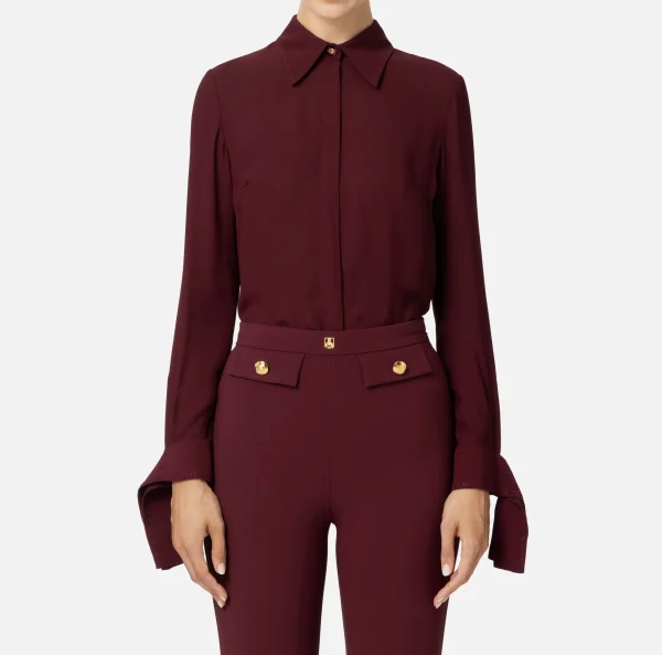 Elisabetta Franchi Camicie E Bluse^Camicia in georgette con polsi ricamati RougeNoir
