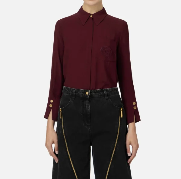 Elisabetta Franchi Camicie E Bluse^Camicia in georgette con patch logo RougeNoir