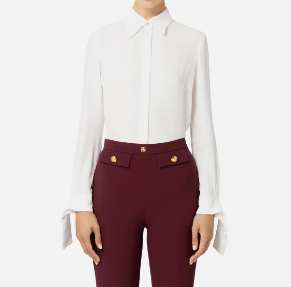 Elisabetta Franchi Camicie E Bluse^Camicia in georgette con polsi ricamati Avorio