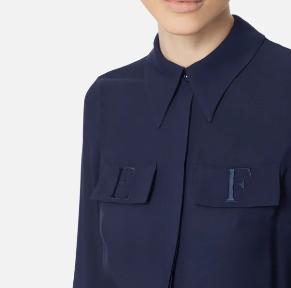 Elisabetta Franchi Camicie E Bluse^Camicia in georgette con patte ricamate Navy
