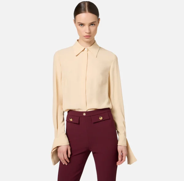 Elisabetta Franchi Camicie E Bluse^Camicia in georgette con polsi ricamati Crema
