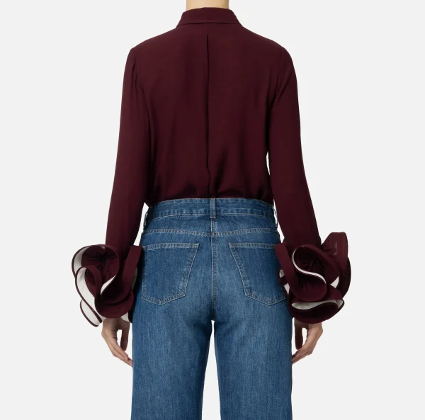 Elisabetta Franchi Camicie E Bluse^Camicia in georgette con ruches e foulard RougeNoir/Burro