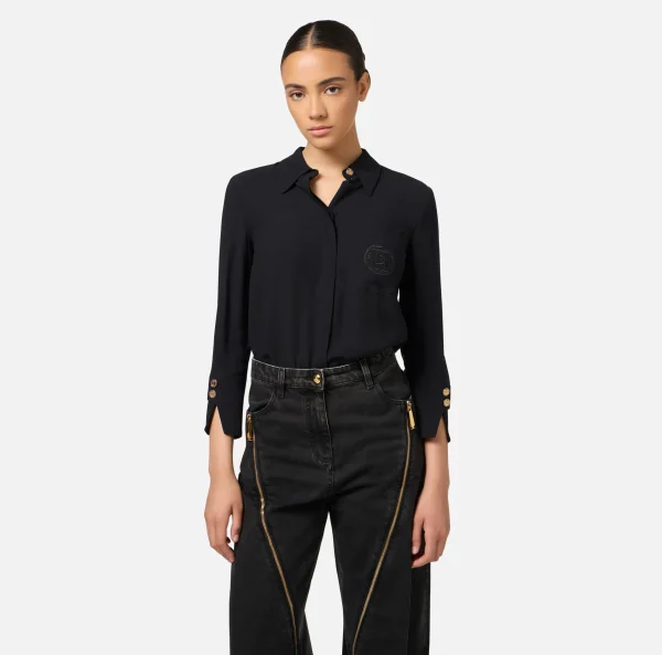 Elisabetta Franchi Camicie E Bluse^Camicia in georgette con patch logo Nero