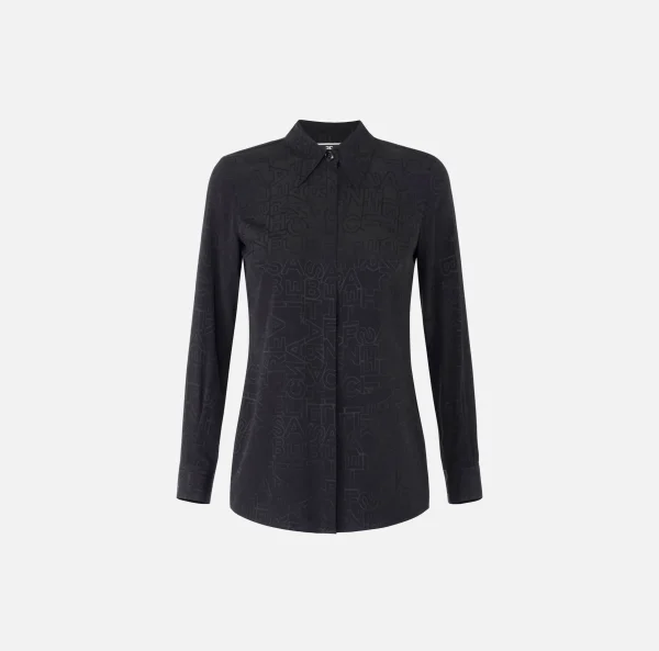 Elisabetta Franchi Camicie E Bluse^Camicia in georgette jacquard lettering Nero
