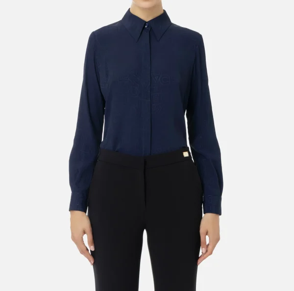 Elisabetta Franchi Camicie E Bluse^Camicia in georgette jacquard lettering Navy
