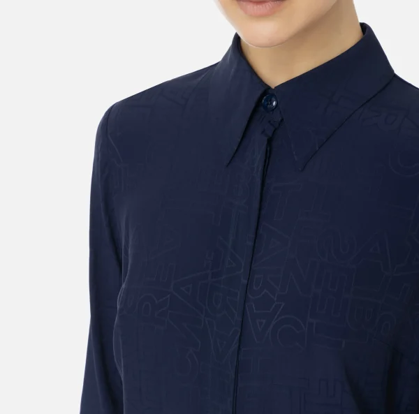 Elisabetta Franchi Camicie E Bluse^Camicia in georgette jacquard lettering Navy