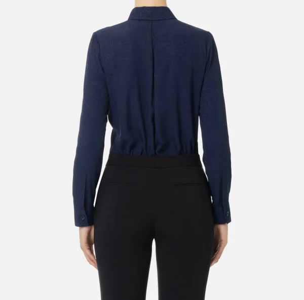 Elisabetta Franchi Camicie E Bluse^Camicia in georgette jacquard lettering Navy