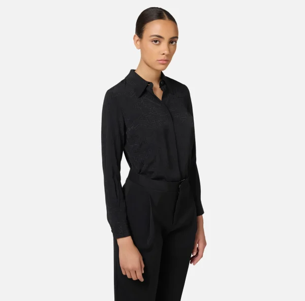 Elisabetta Franchi Camicie E Bluse^Camicia in georgette jacquard lettering Nero