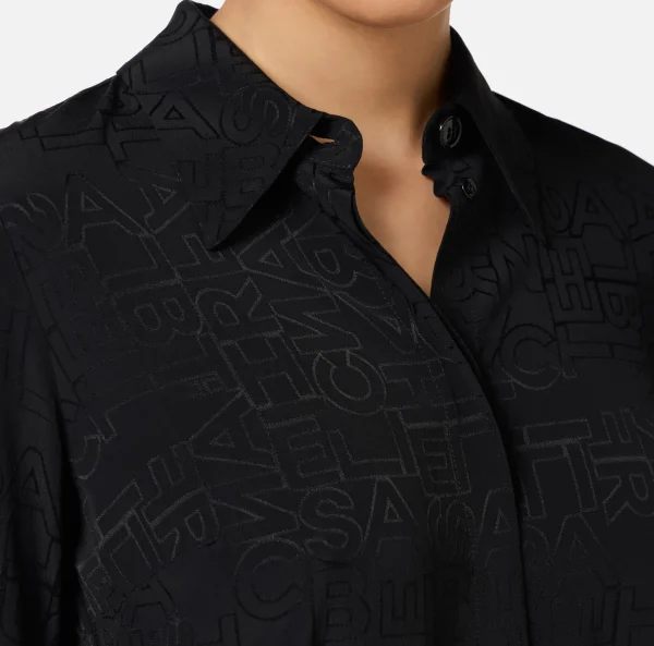Elisabetta Franchi Camicie E Bluse^Camicia in georgette jacquard lettering Nero