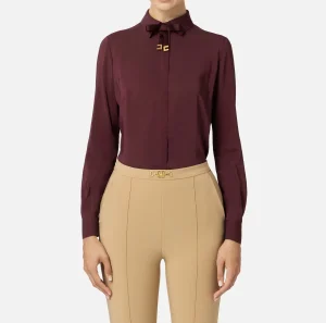 Elisabetta Franchi Camicie E Bluse^Camicia in georgette stretch con fiocco RougeNoir