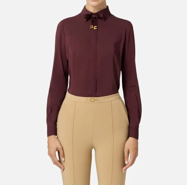 Elisabetta Franchi Camicie E Bluse^Camicia in georgette stretch con fiocco RougeNoir