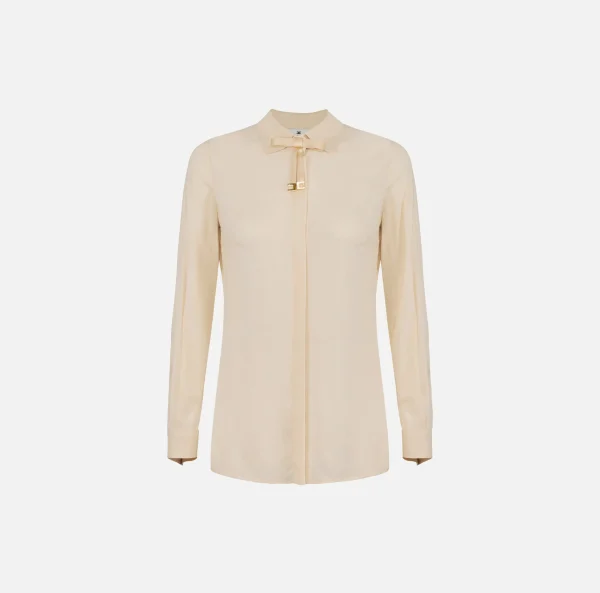 Elisabetta Franchi Camicie E Bluse^Camicia in georgette stretch con fiocco Crema