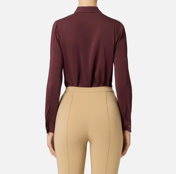 Elisabetta Franchi Camicie E Bluse^Camicia in georgette stretch con fiocco RougeNoir