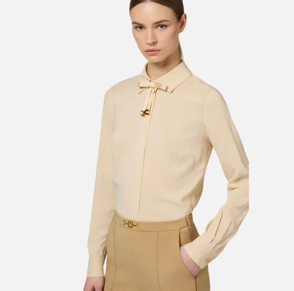 Elisabetta Franchi Camicie E Bluse^Camicia in georgette stretch con fiocco Crema