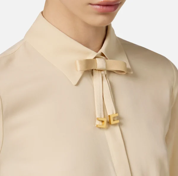 Elisabetta Franchi Camicie E Bluse^Camicia in georgette stretch con fiocco Crema