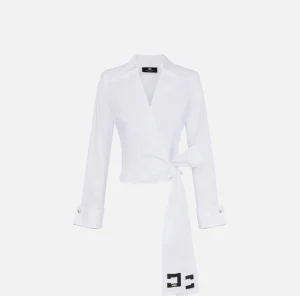 Elisabetta Franchi Camicie E Bluse^Camicia in popeline con fusciacca ricamata Bianco