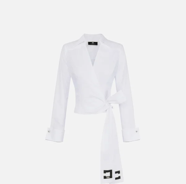 Elisabetta Franchi Camicie E Bluse^Camicia in popeline con fusciacca ricamata Bianco