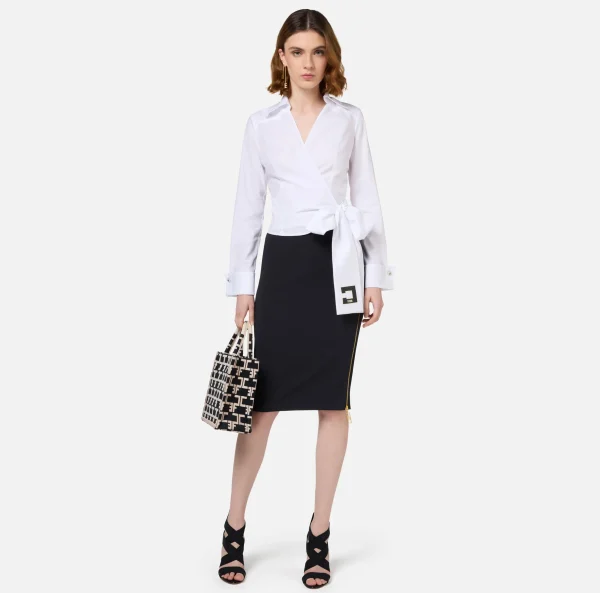 Elisabetta Franchi Camicie E Bluse^Camicia in popeline con fusciacca ricamata Bianco