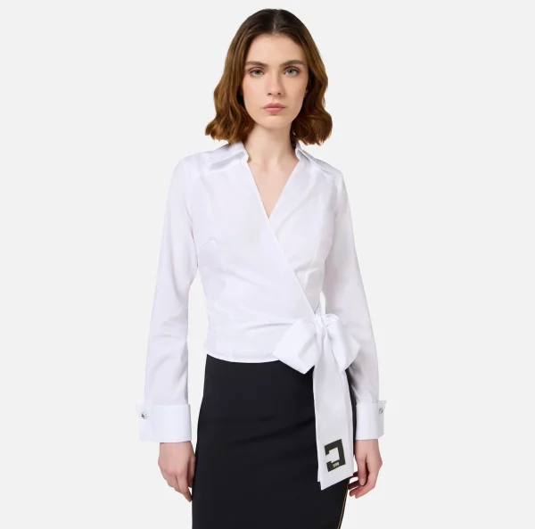 Elisabetta Franchi Camicie E Bluse^Camicia in popeline con fusciacca ricamata Bianco
