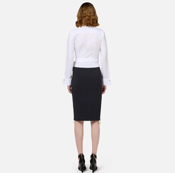Elisabetta Franchi Camicie E Bluse^Camicia in popeline con fusciacca ricamata Bianco