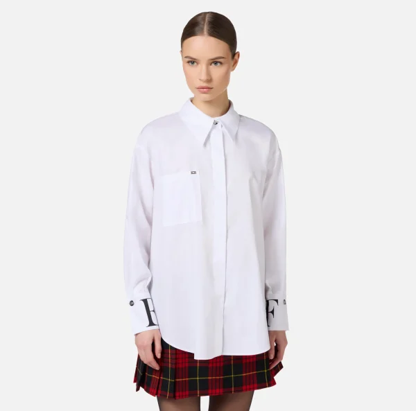 Elisabetta Franchi Camicie E Bluse^Camicia in popeline con logo sui polsi Bianco