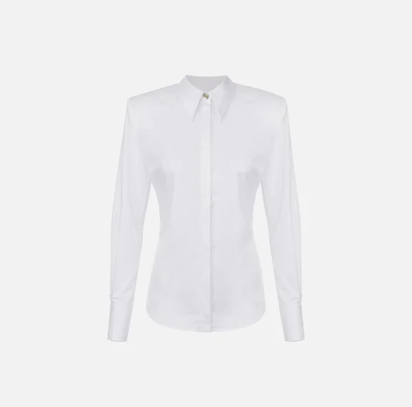 Elisabetta Franchi Camicie E Bluse^Camicia in popeline con spalle strutturate Bianco