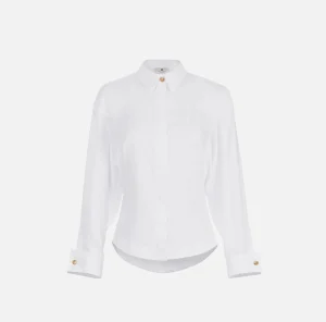 Elisabetta Franchi Camicie E Bluse^Camicia in popeline di cotone con arricciatura e stemma logo Bianco