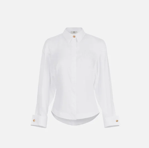 Elisabetta Franchi Camicie E Bluse^Camicia in popeline di cotone con arricciatura e stemma logo Bianco