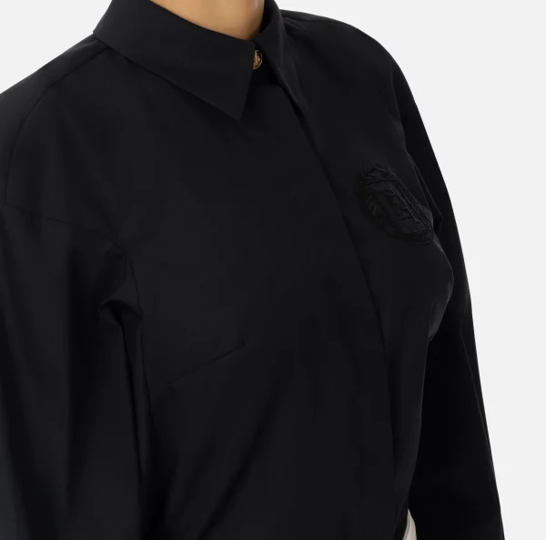 Elisabetta Franchi Camicie E Bluse^Camicia in popeline di cotone con arricciatura e stemma logo Nero
