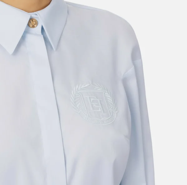 Elisabetta Franchi Camicie E Bluse^Camicia in popeline di cotone con arricciatura e stemma logo Skyblue