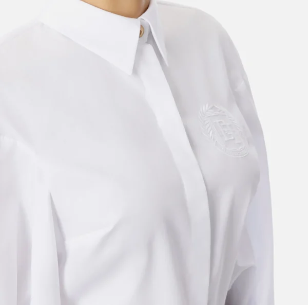 Elisabetta Franchi Camicie E Bluse^Camicia in popeline di cotone con arricciatura e stemma logo Bianco