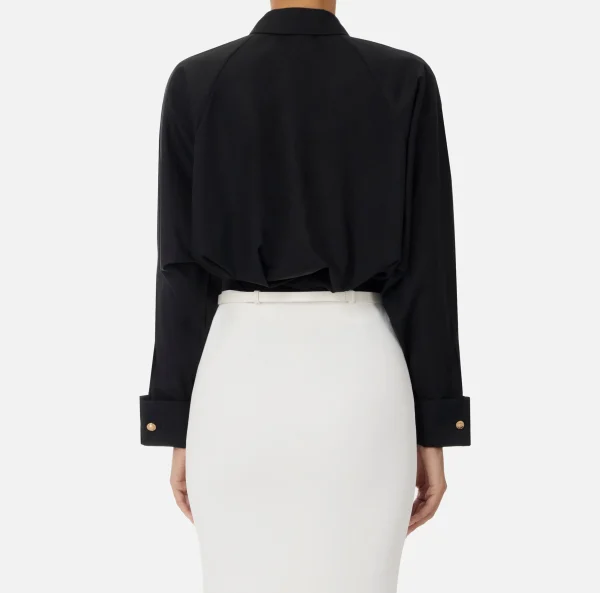Elisabetta Franchi Camicie E Bluse^Camicia in popeline di cotone con arricciatura e stemma logo Nero