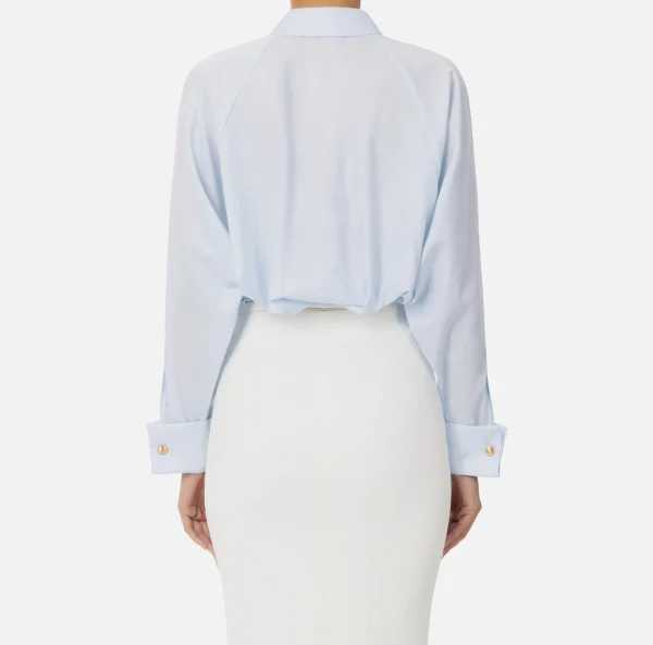 Elisabetta Franchi Camicie E Bluse^Camicia in popeline di cotone con arricciatura e stemma logo Skyblue