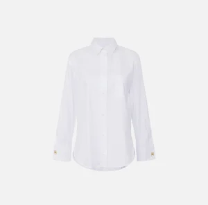 Elisabetta Franchi Camicie E Bluse^Camicia in popeline jacquard a righe con gemelli Bianco