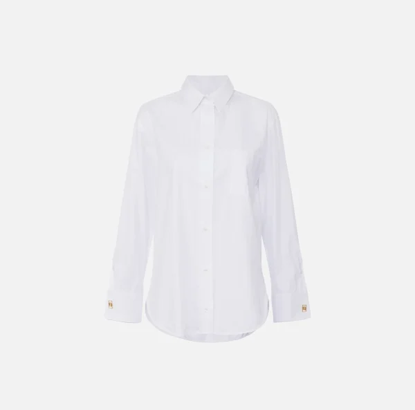 Elisabetta Franchi Camicie E Bluse^Camicia in popeline jacquard a righe con gemelli Bianco