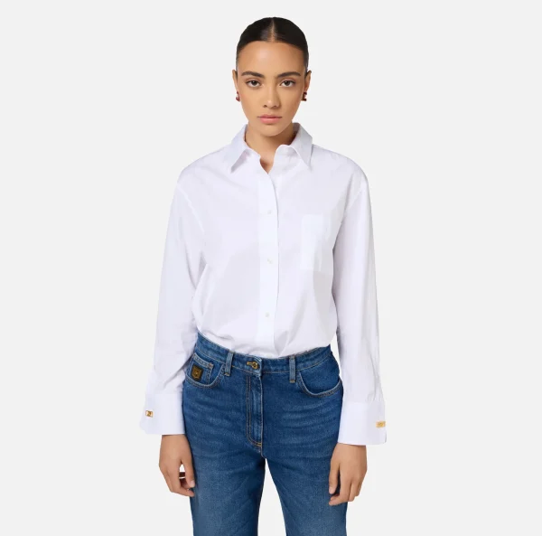 Elisabetta Franchi Camicie E Bluse^Camicia in popeline jacquard a righe con gemelli Bianco