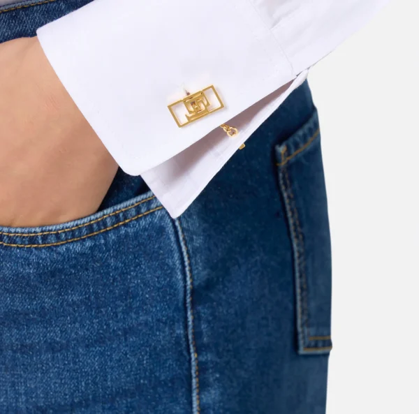 Elisabetta Franchi Camicie E Bluse^Camicia in popeline jacquard a righe con gemelli Bianco