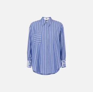 Elisabetta Franchi Camicie E Bluse^Camicia in popeline rigato con logo sui polsi Navy/Bianco
