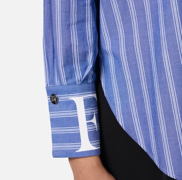 Elisabetta Franchi Camicie E Bluse^Camicia in popeline rigato con logo sui polsi Navy/Bianco
