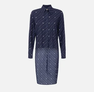 Elisabetta Franchi Camicie E Bluse^Camicia in popeline stampato con fondo asimmetrico Navy/Crema