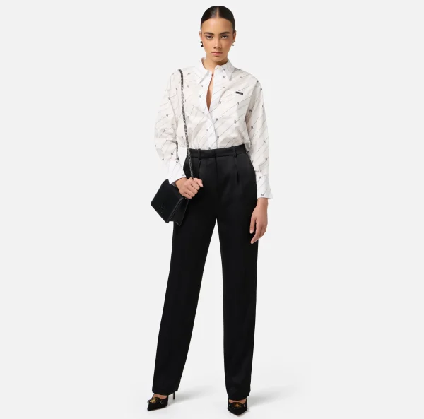 Elisabetta Franchi Camicie E Bluse^Camicia in popeline stampato con etichetta logo Navy/Crema