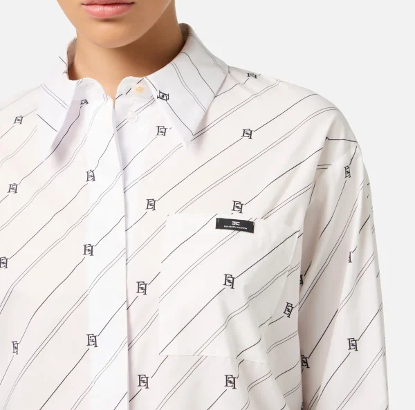 Elisabetta Franchi Camicie E Bluse^Camicia in popeline stampato con etichetta logo Bianco/Nero