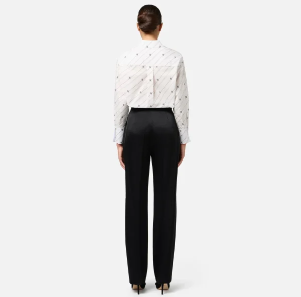 Elisabetta Franchi Camicie E Bluse^Camicia in popeline stampato con etichetta logo Navy/Crema