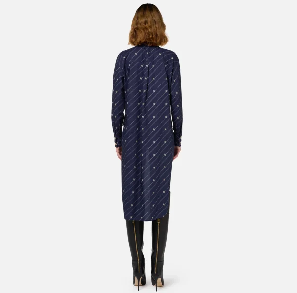 Elisabetta Franchi Camicie E Bluse^Camicia in popeline stampato con fondo asimmetrico Navy/Crema