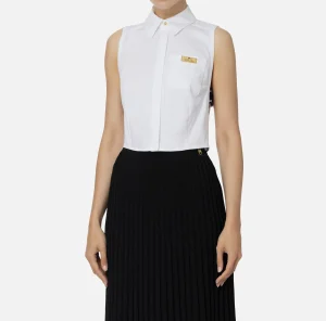 Elisabetta Franchi Camicie E Bluse^Camicia smanicata in popeline con elastici logati Bianco