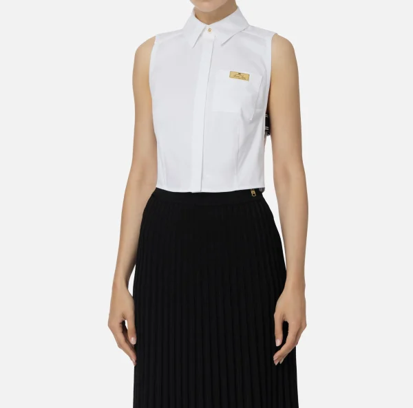 Elisabetta Franchi Camicie E Bluse^Camicia smanicata in popeline con elastici logati Bianco
