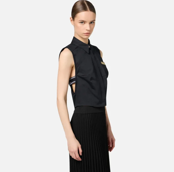 Elisabetta Franchi Camicie E Bluse^Camicia smanicata in popeline con elastici logati Nero