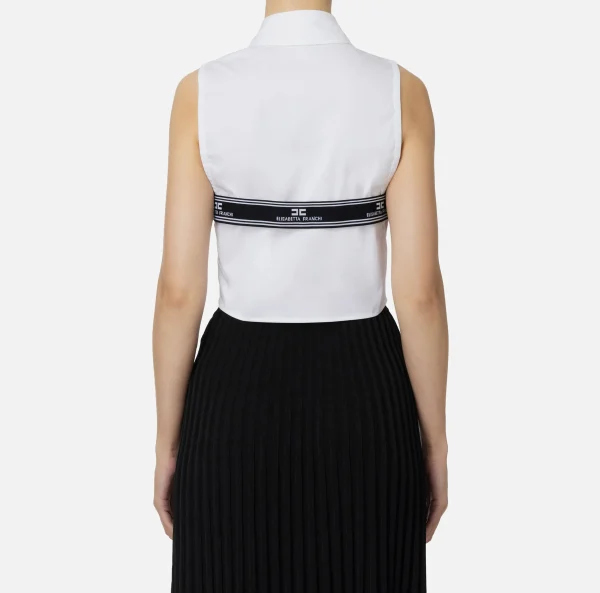 Elisabetta Franchi Camicie E Bluse^Camicia smanicata in popeline con elastici logati Bianco