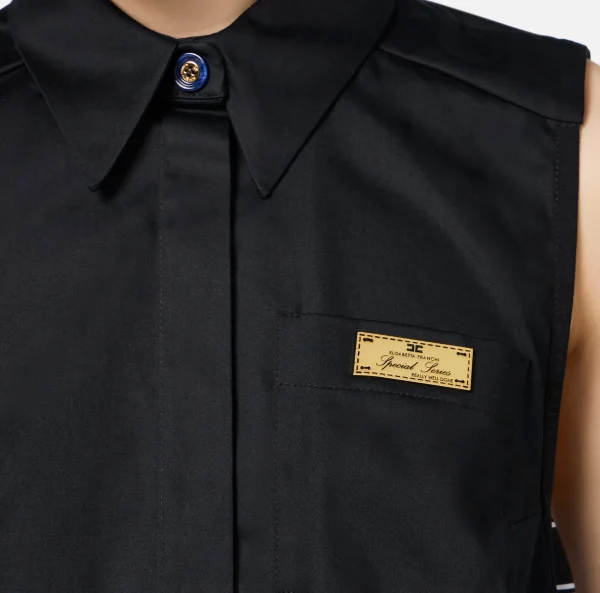 Elisabetta Franchi Camicie E Bluse^Camicia smanicata in popeline con elastici logati Nero