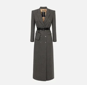 Elisabetta Franchi Capispalla^Cappotto doppiopetto con cintura utility Tortora